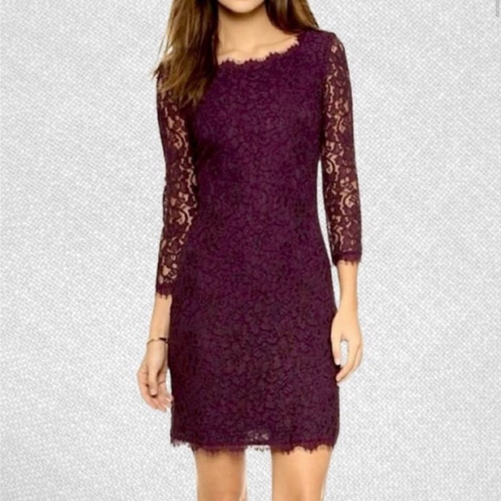 Diane Von Furstenberg Lace Zarita Dress in Plum, zip back
